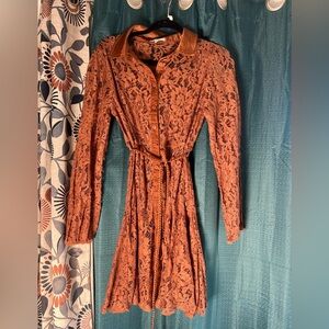 Baltic Born Lace Button-Down Dress in Burnt Orange